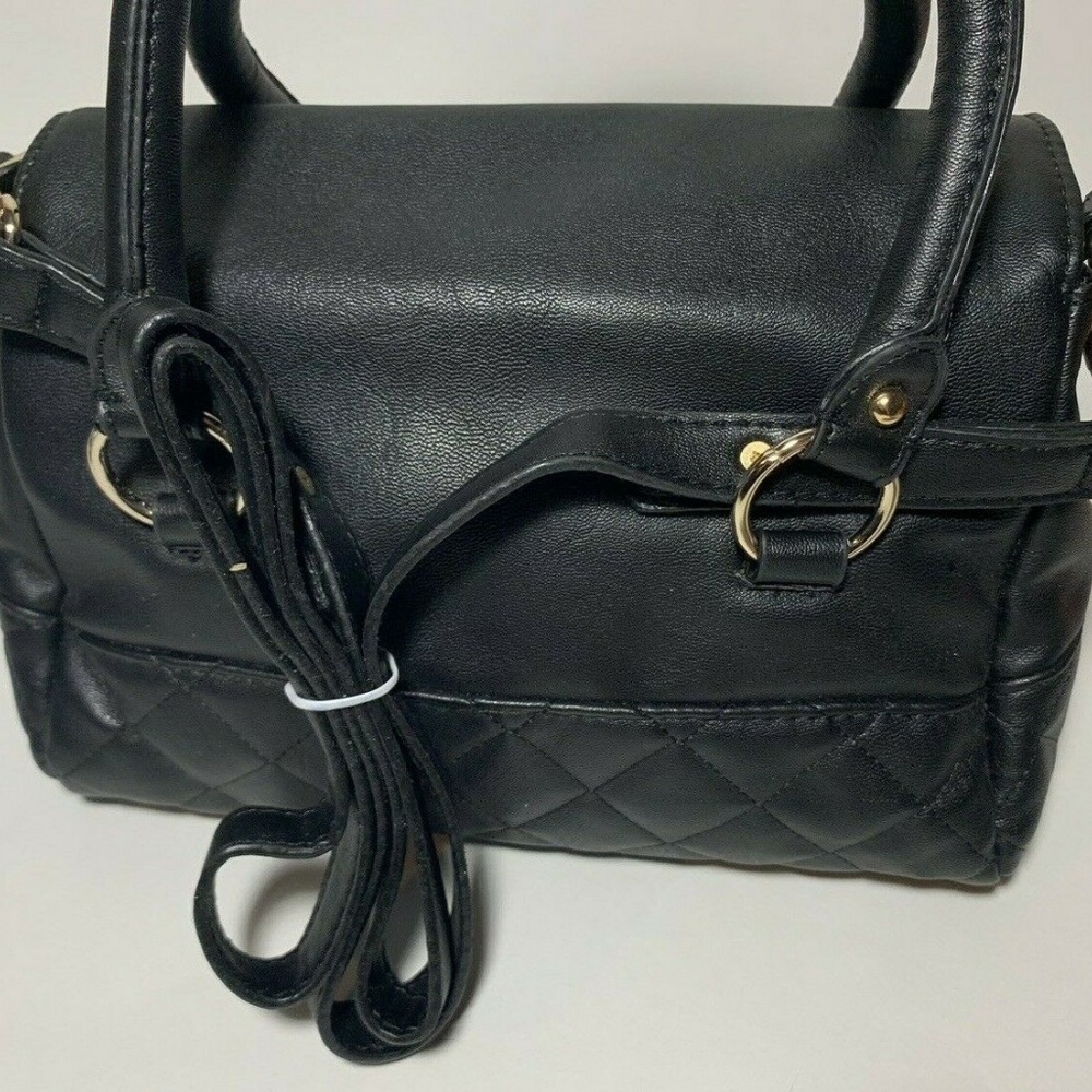 New BEBE Small Black Cross Body Satchel Purse Gold - Picture 6 of 7